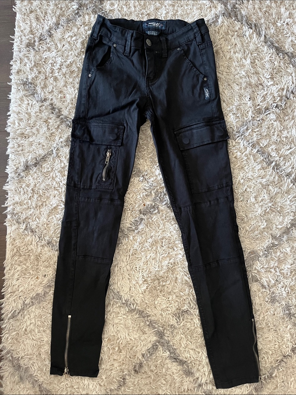 Cargo Black Slim Cargo Pants with Ankle Zippers